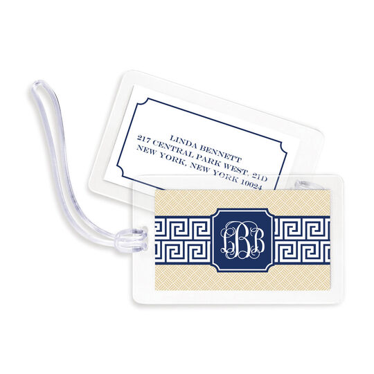 Greek Key Band Navy Luggage Tags